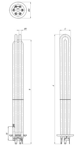 Elektromos csőfűtőbetét kazánhoz Ei Cu Ø6.5mm ~ 3x230V 4500W L=380mm