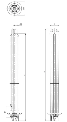 Elektromos csőfűtőbetét kazánhoz Ei Cu Ø8.1mm ~ 3x230V 6000W L=420mm