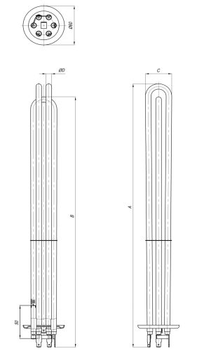 Elektromos csőfűtőbetét kazánhoz Ei Cu Ø8.1mm ~ 3x230V 8000W L=380mm