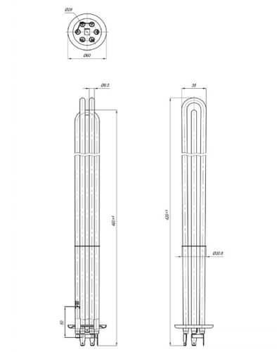 Elektromos csőfűtőbetét kazánhoz Ei Cu Ø6.5mm ~ 3x230V 9000W L=400mm