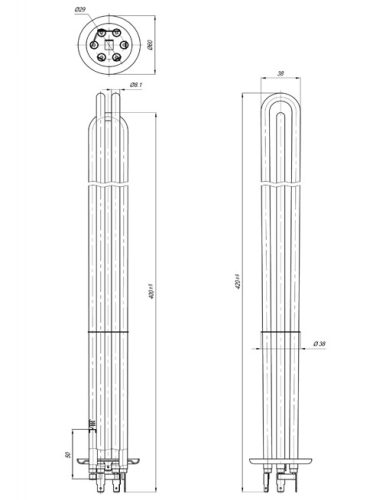 Elektromos csőfűtőbetét kazánhoz Ei Cu Ø8.1mm ~ 3x400V 12000W L=400mm