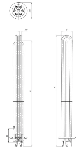 Elektromos csőfűtőbetét kazánhoz Ei Cu Ø8.1mm ~ 3x230V 3000W L=330mm