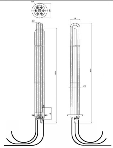 Elektromos csőfűtőbetét kazánhoz Mikoterm ST betét réz Ø8.1mm ~ 3x230V 7000W L=420mm szilikon vezeték 2.5 Lk=400mm