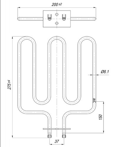 Elektromos csőfűtőelem radiátorhoz KONČAR Aisi 304 Ø8.1mm ~230V 1500W
