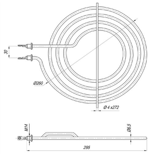 Elektromos csőfűtőelem kaloriferhez VOS Zabalj Aisi 304 Ø6.5mm ~230V 3000W