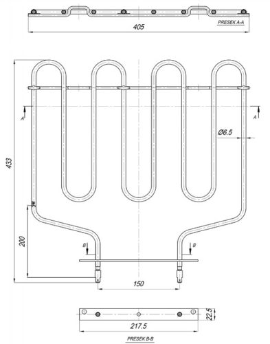 Elektromos csőfűtőelem radiátorhoz VOS Zabalj Aisi 304 Ø6.5mm ~230V 2000W