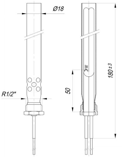 Elektromos FEROLI R1/2" Aisi 304 Ø6.5mm ~ 230V 350W pellet gyújtó csőfűtőbetét