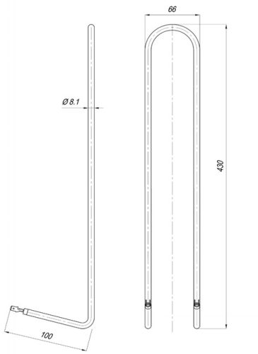 Elektromos csőfűtőbetét grillezőhöz Aisi 304 Ø8.1 mm ~230 V 1700 W L=430 mm H=68 mm