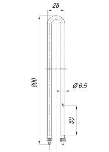 Elektromos csőfűtőbetét grillezőhöz Aisi 304 Ø6.5 mm ~230 V 800 W