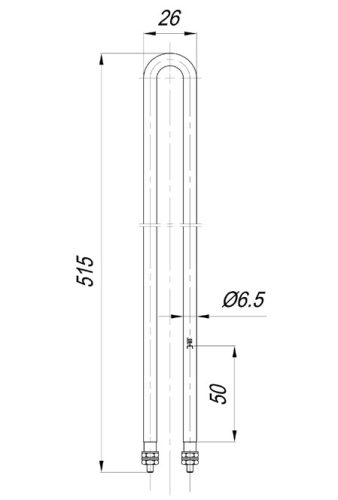 Elektromos csőfűtőbetét grillezőhöz Aisi 304 Ø6.5 mm ~230 V 1250 W