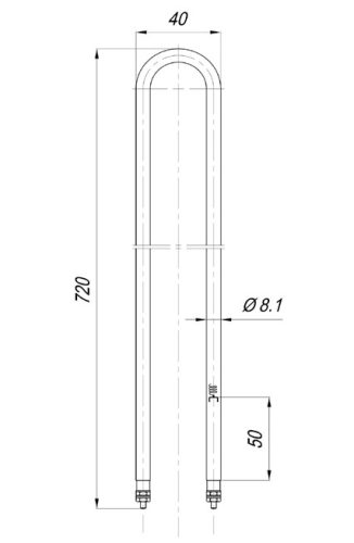 Elektromos csőfűtőbetét Koncar grillezőhöz Aisi 304 Ø8.1 mm ~230 V 1250 W