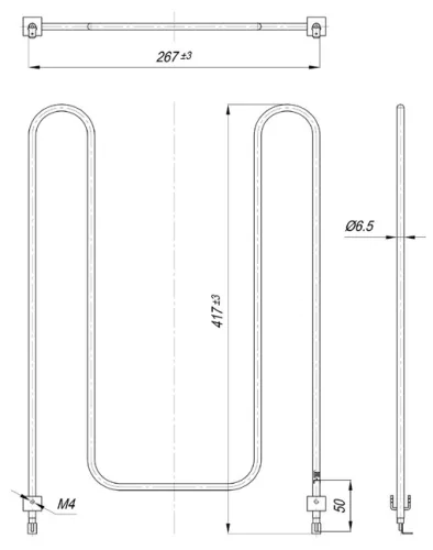 Elektromos csőfűtőbetét SMEDEREVAC MB tűzhelyhez Aisi 304 Ø6.5 mm ~230 V 900 W