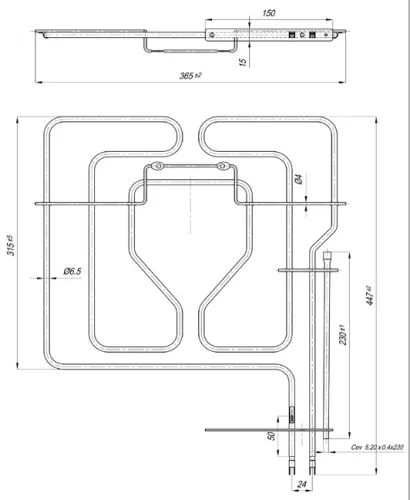 Elektromos csőfűtőbetét SIEMENS sütőhöz Aisi 304 Ø6.5 mm ~400 V 2800 W