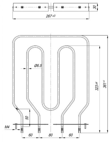 Elektromos csőfűtőbetét Iskra Korona tűzhelyhez Aisi 304 Ø6.5 mm ~230 V/ 1200+800 W