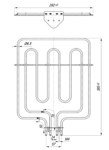 Elektromos csőfűtőbetét KONČAR típusú sütőhöz, Aisi 304, Ø6.5 mm, ~230 V/ 2000+900 W