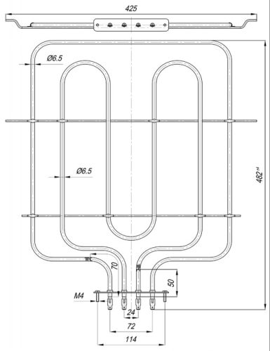 Elektromos csőfűtőbetét ARTUR MARTIN tűzhelyhez Aisi 304 Ø6.5 mm ~230 V/ 2000 W + 230 V/ 950 W