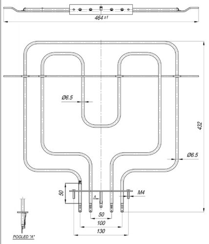 Elektromos csőfűtőbetét BEKO tűzhelyhez Aisi 304 Ø6.5 mm ~230 V/ 1300+800 W