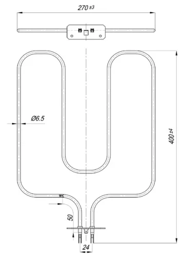 Elektromos csőfűtőbetét VENUS tűzhelyhez Aisi 304 Ø6.5 mm ~230 V 1300 W
