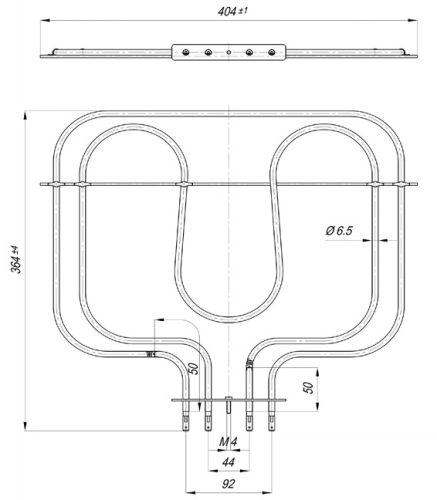 Elektromos csőfűtőbetét sütőhöz VENUS Aisi 304 Ø6.5 mm ~230 V/ 1500+800 W