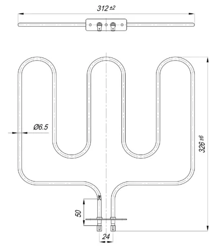 Elektromos SLOBODA MINI típusú csőfűtőbetét sütőhöz, Aisi 304, Ø6.5 mm, ~230 V, 600 W