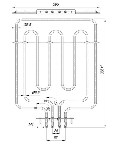 Elektromos csőfűtőbetét KONČAR NT tűzhelyhez Aisi 304 Ø6.5 mm ~230 V/ 2000+800 W