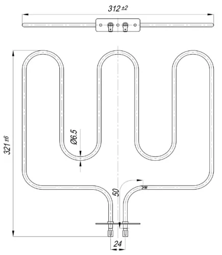 Elektromos csőfűtőbetét TARA "M" tűzhelyhez Aisi 304 Ø6.5 mm ~230 V 600 W 