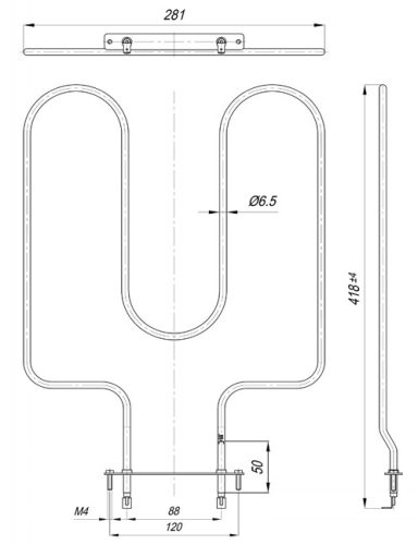Elektromos csőfűtőbetét TEBA tűzhelyhez Aisi 304 Ø6.5 mm ~230 V 1100 W