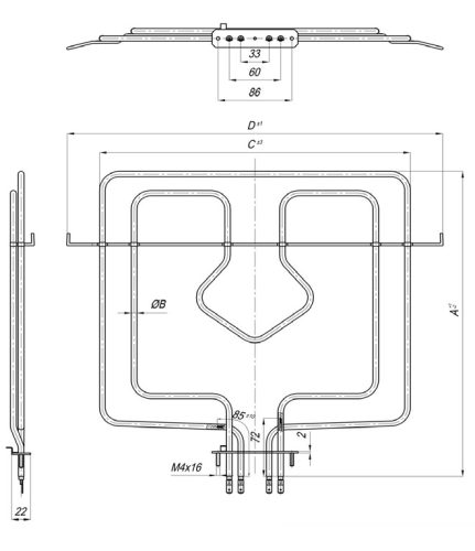 Elektromos csőfűtőbetét Gorenje tűzhelyhez Aisi Ø6.5 mm ~230 V/ 1000+1600 W 