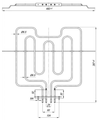 Elektromos csőfűtőbetét tűzhelyhez KONČAR NT Keskeny Aisi 304 Ø6.5 mm ~230 V/ 2000+1000 W