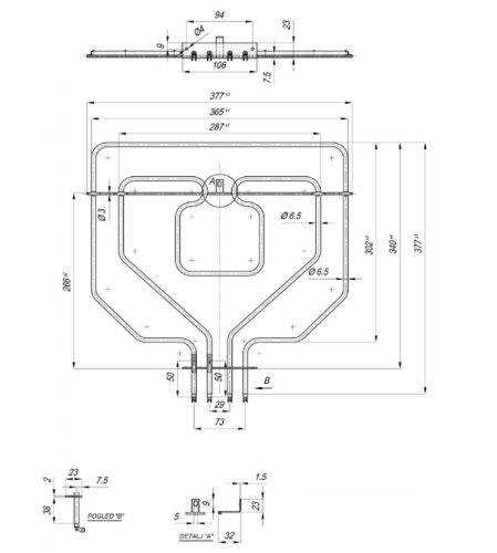 Elektromos csőfűtőbetét Bosch tűzhelyhez Aisi Ø6.5 mm ~230 V/ 1500+800 W