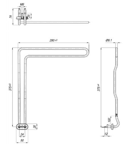 Elektromos csőfűtőbetét mosogatógéphez ARISTON, INDESIT Aisi 316L Ø8.1mm ~ 230V 1250W