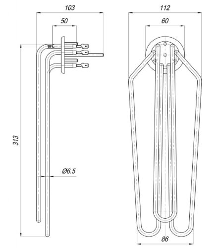 Elektromos csőfűtőbetét mosogatógéphez KOVINOSTROJ Aisi 316L Ø8.1mm ~ 230V 3X1660W
