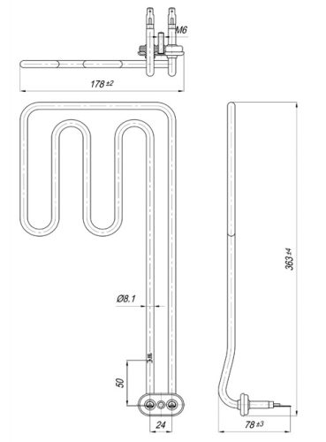 Elektromos csőfűtőbetét mosogatógéphez CANDY Aisi 316L Ø8.1mm ~ 230V 1950W