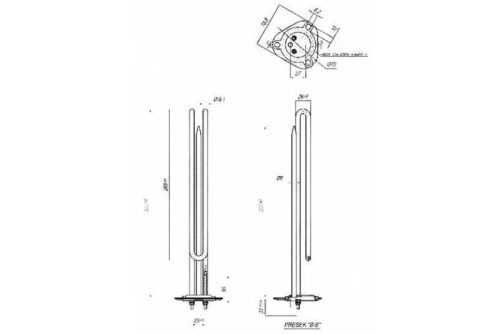 Elektromos csőfűtőbetét KONVEKTOR Aisi 304 Ø8.1mm 3x~230V 6000W L=300mm Szonda Ø8x250mm