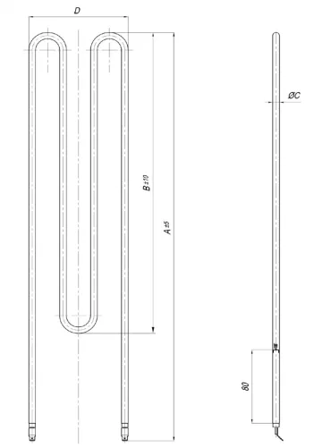 Elektromos csőfűtőelem TA sütőhöz CER Aisi 304 Ø8.1mm ~ 230V 2000W
