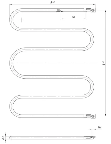 Elektromos csőfűtőbetét grillezőhöz Aisi 304 Ø6.5 mm ~230 V 900 W