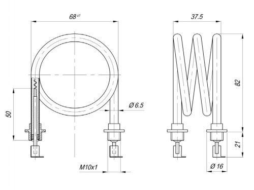 Elektromos Vízmelegítő készülék csőfűtőbetéte Ø70 Aisi 304 Ø6.5mm ~ 230V 500W