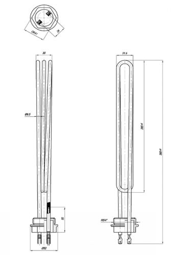Elektromos csőfűtőbetét kazánhoz KONČAR R5/4 " Aisi 304 Ø6.5mm ~ 230V 3000W