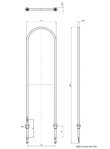 Elektromos csőfűtőbetét pizzasütőhöz Aisi 304 Ø6.5mm ~ 230V 900W