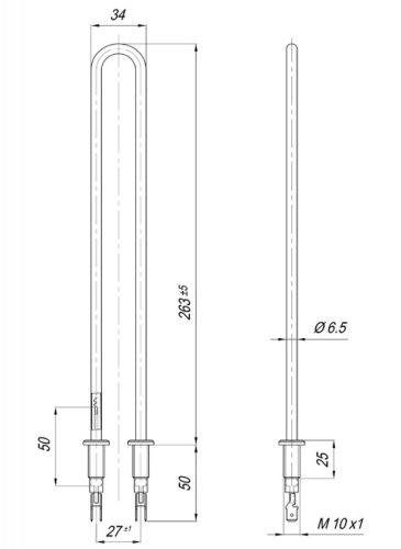 Elektromos csőfűtőbetét kávégéphez M10x25 Cu Ø6.5mm ~ 230V 1500W