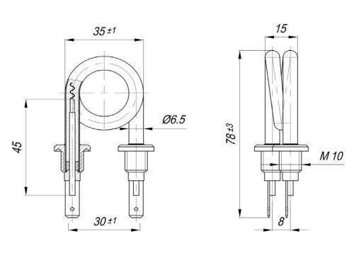 Elektromos Ø55 Aisi 304 Ø6.5mm ~ 230V 500W típusú csőfűtőbetét vízmelegítőhöz