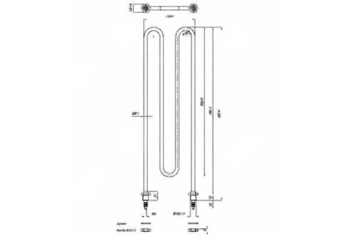 Elektromos csőfűtőbetét pék kemencéhez M menetes Ms M14 Aisi 304 Ø8.1mm ~ 230V 1000W M4 érintkező