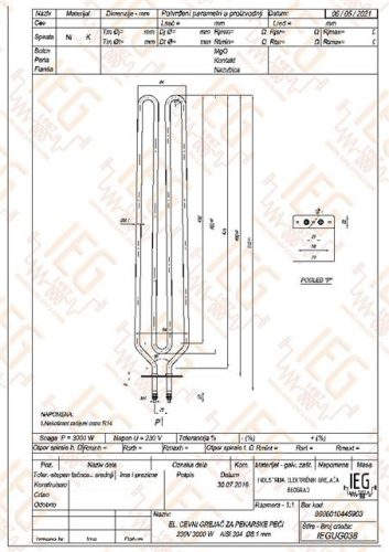 Elektromos csőfűtőbetét sütőkemence csőfűtőbetét Aisi 304 Ø8.1mm ~ 230V 3000W