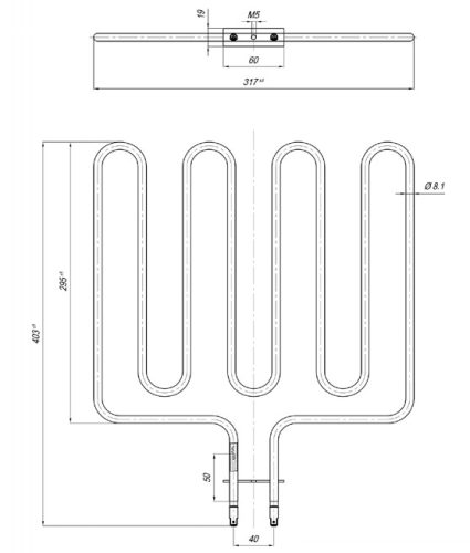 Elektromos Aisi INC 800 Ø8.1mm ~ 230V 2500W csőfűtőbetét szaunához