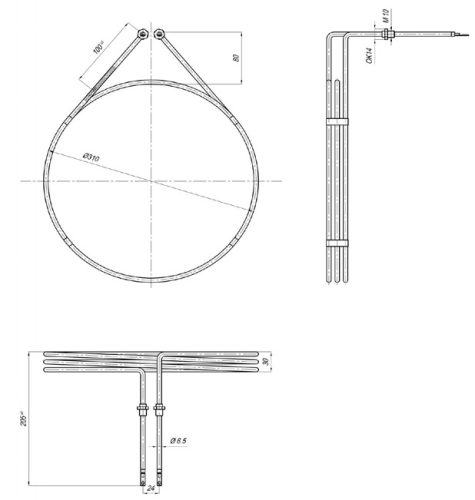 Elektromos csőfűtőbetét sütő KÖR alakú Komplet Aisi Ø6.5mm ~ 400V 4000W