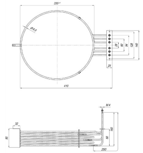 KRUŽNI fi 330mm Aisi Ø6.5mm ~ 3x230V 9000W pékárú sütő csőfűtőbetét