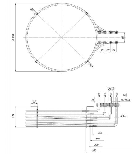 Aisi KÖR alakú csőfűtőbetét kemencéhez Ø8.1mm ~ 400V 12000W