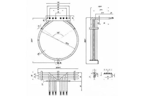 Elektromos csőfűtőbetét pékkemencéhez KÖR alakú fi 230mm Aisi 304 Ø8.1mm ~ 3x230V 4500W