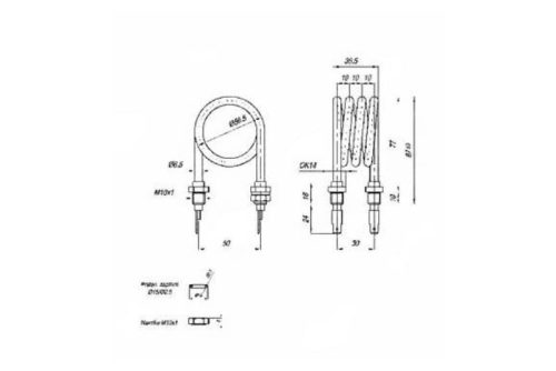 Elektromos csőfűtőbetét vízkészülékhez fi 56 M10 Aisi 304 Ø6.5mm ~ 230V 650W