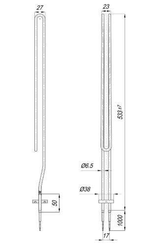 Elektromos csőfűtőbetét mosógéphez PRIMAT Aisi 316L Ø6.5mm ~400V 4000W